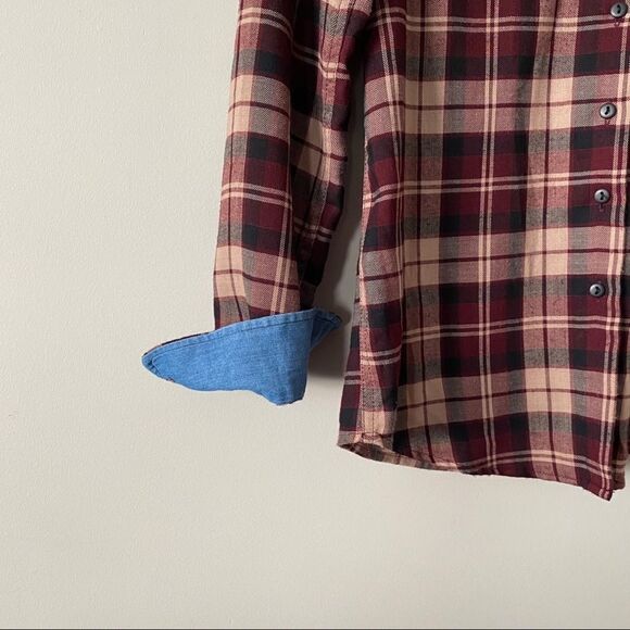 BCBG-Plaid Denim Cuff Button Down Shirt-XS - Picture 7 of 11